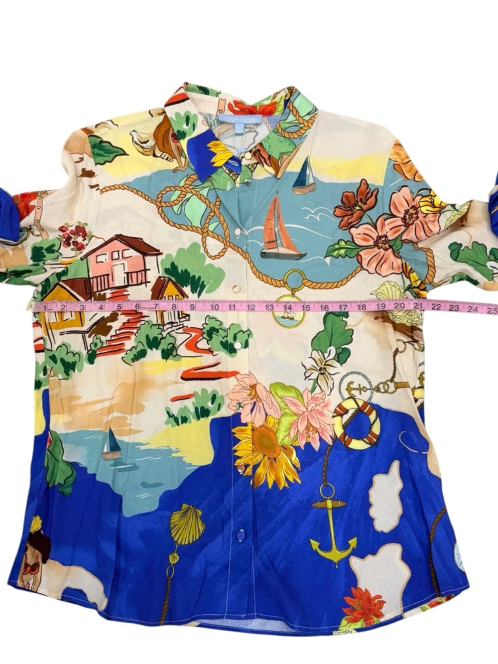Antonio Melani Polina Linen Long Sleeve Button Down Blouse Ocean Print Large NWT - Picture 10 of 14